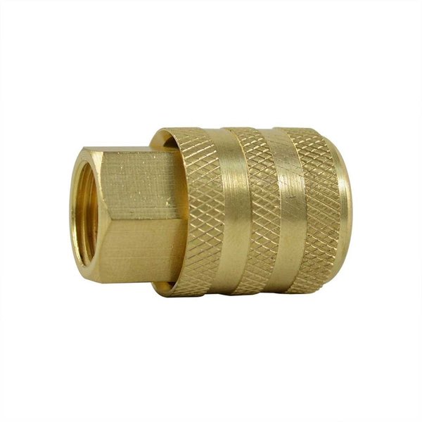 Interstate Pneumatics 1/4 Inch FPT Sleeve Lock Straight-In Brass Chuck with Shut-off Valve T19